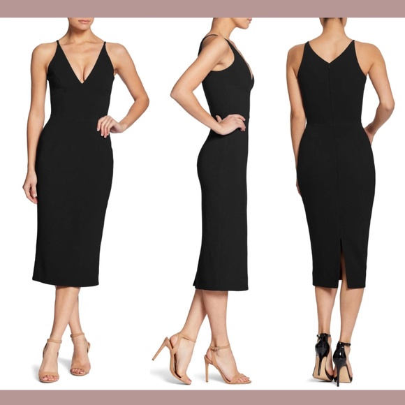 NWT $168 Dress the Population [ Large ] Lyla Crepe‎ Cocktail Dress in Black - Picture 1 of 12